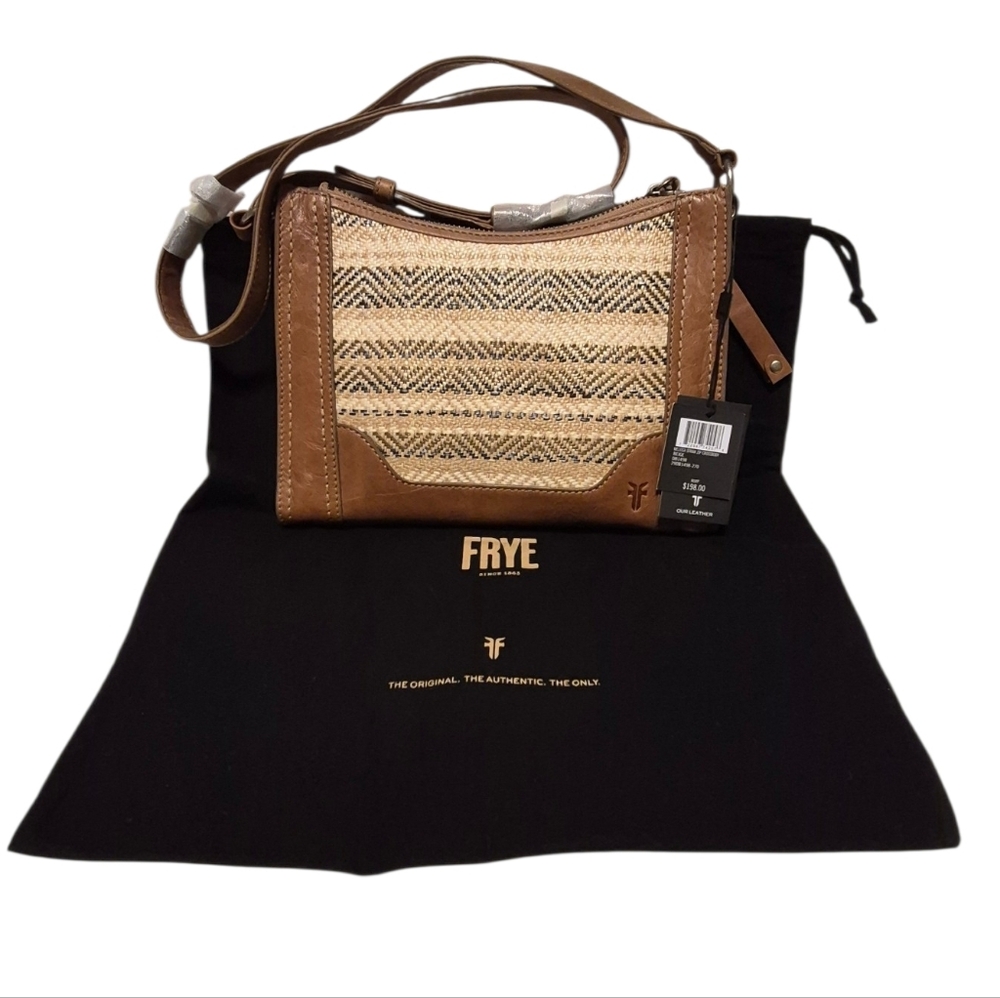 NWT FRYE Melissa Straw Zip Crossbody Bag With Duster Bag